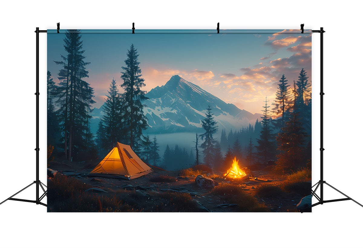 Wildnis Hintergrund verschneiten Gipfel Wald Camping Hintergrund CJJ2-47