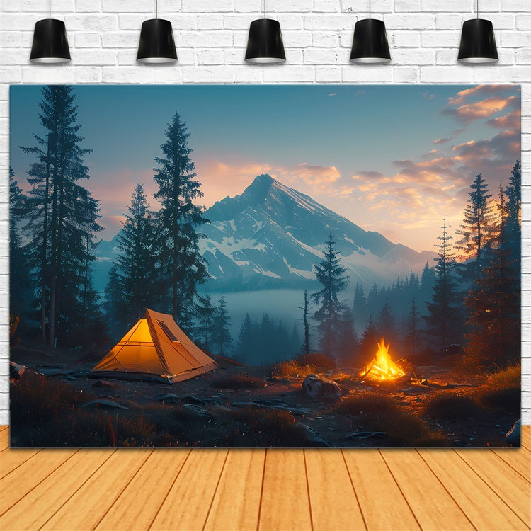 Wildnis Hintergrund verschneiten Gipfel Wald Camping Hintergrund CJJ2-47