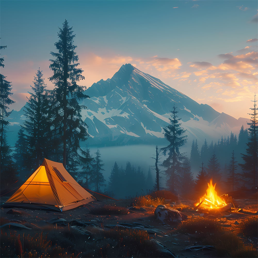 Wildnis Hintergrund verschneiten Gipfel Wald Camping Hintergrund CJJ2-47