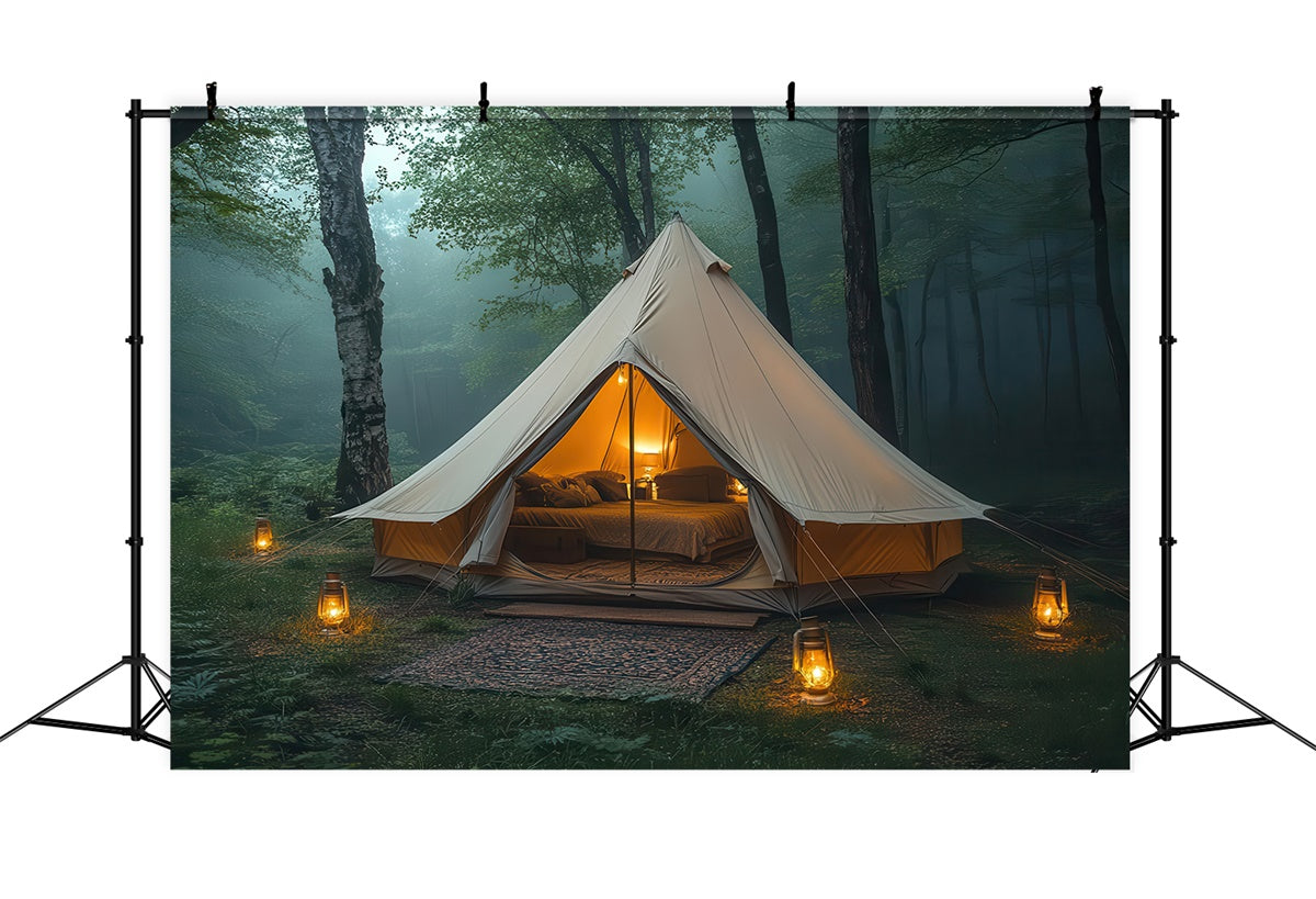 Wald Fotohintergrund Warmes Licht Gemütliches Camp Zelt Hintergrund CJJ2-49