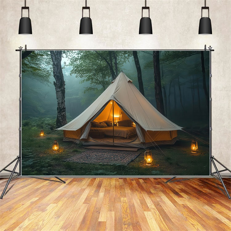 Wald Fotohintergrund Warmes Licht Gemütliches Camp Zelt Hintergrund CJJ2-49