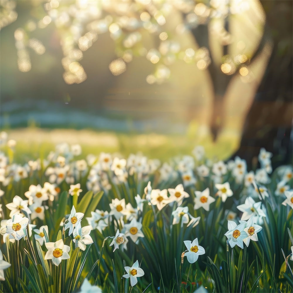 Narzissen-Hintergrund Sonnenlicht-Wiese Blumen-Hintergrund CJJ2-5