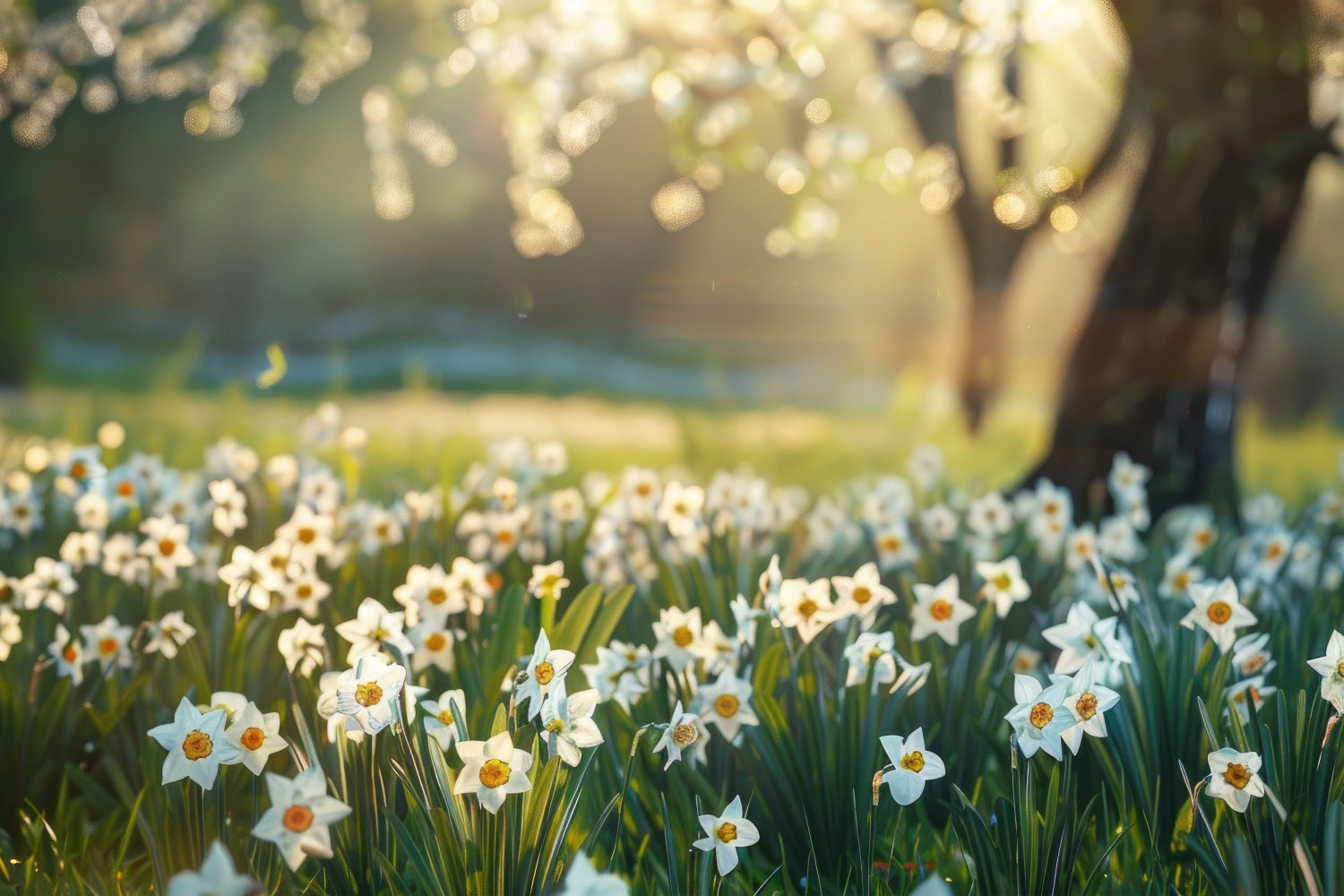 Narzissen-Hintergrund Sonnenlicht-Wiese Blumen-Hintergrund CJJ2-5