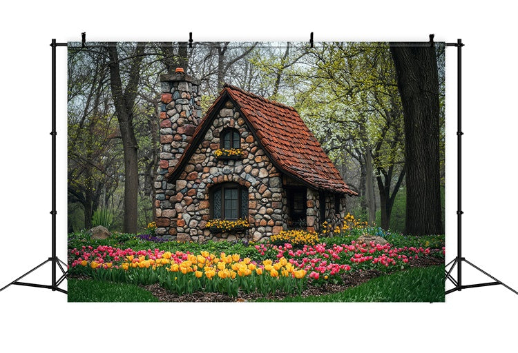 Wald Fotohintergrund Charmante Blume Steinhaus Hintergrund CJJ2-50