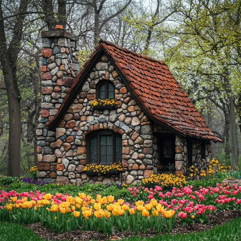 Wald Fotohintergrund Charmante Blume Steinhaus Hintergrund CJJ2-50