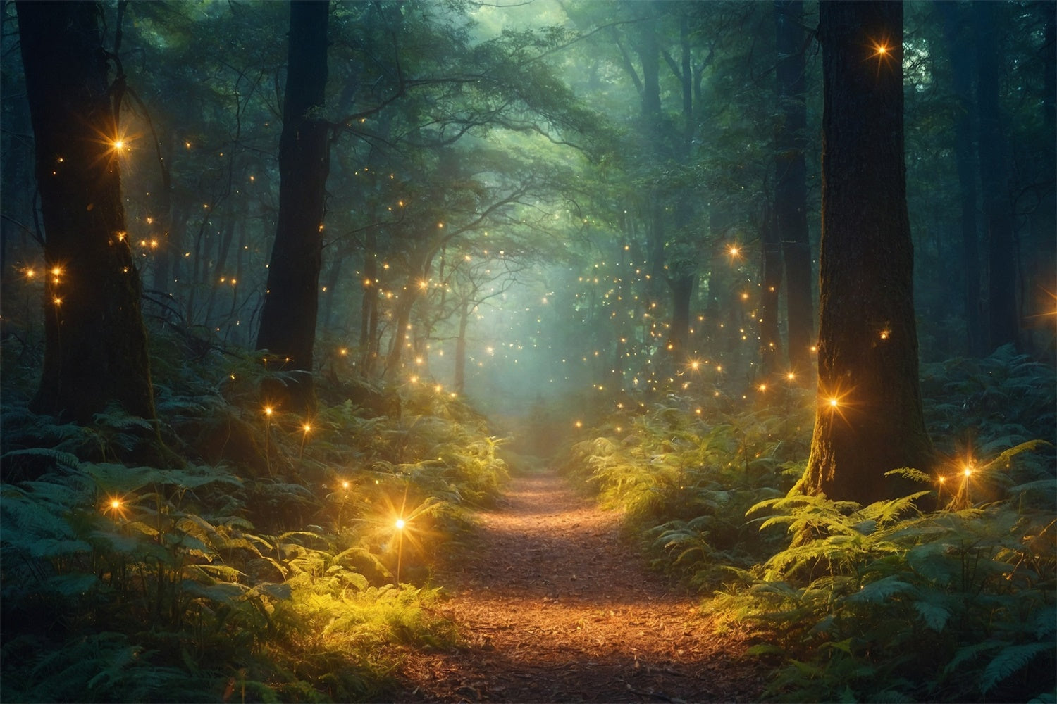 Wald Fotokulissen Verträumte Glühwürmchen Magischer Wald Hintergrund CJJ2-56