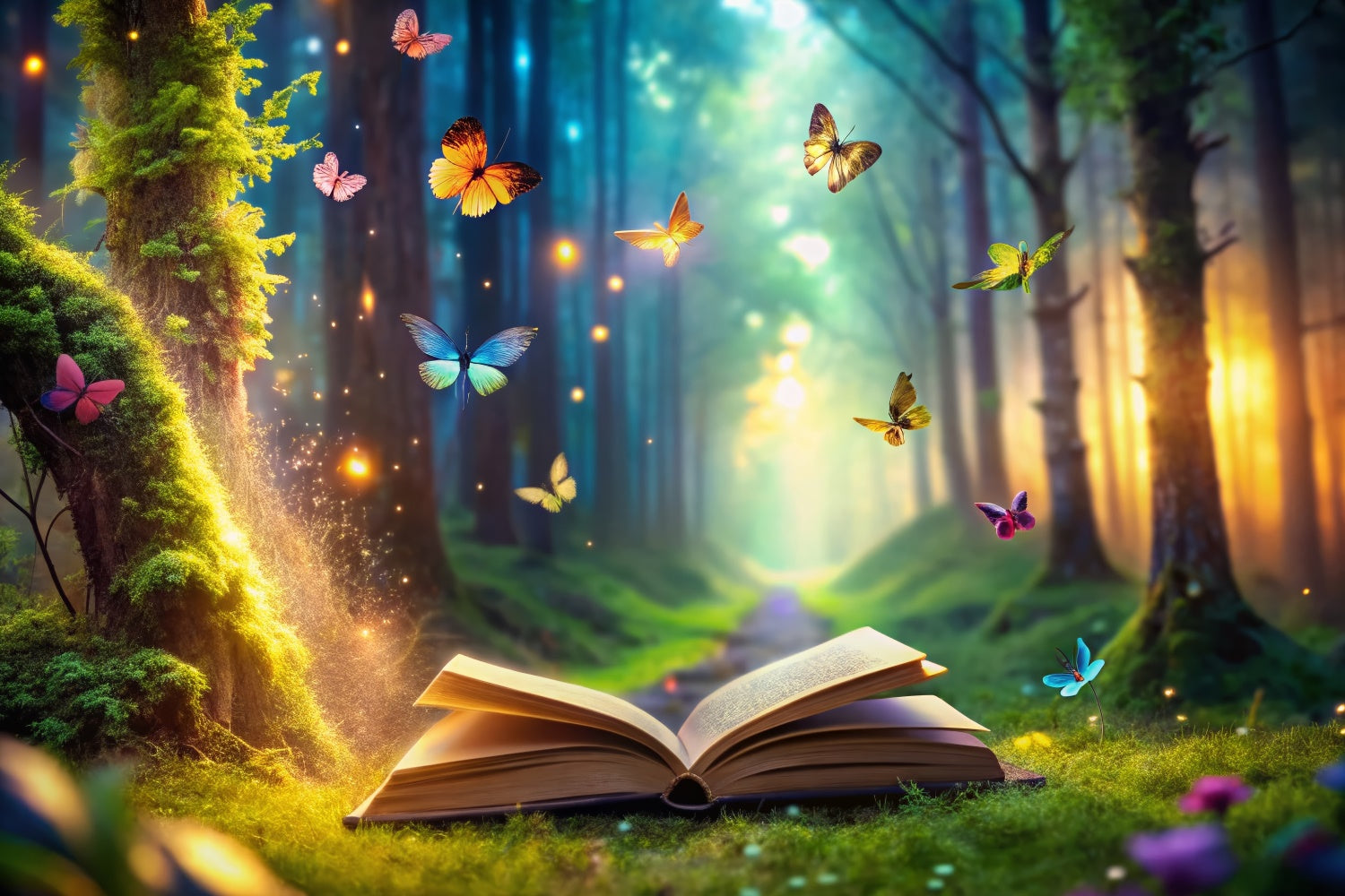 Backdrop Wald Glühender Wald Schmetterling Buch Hintergrund CJJ2-60