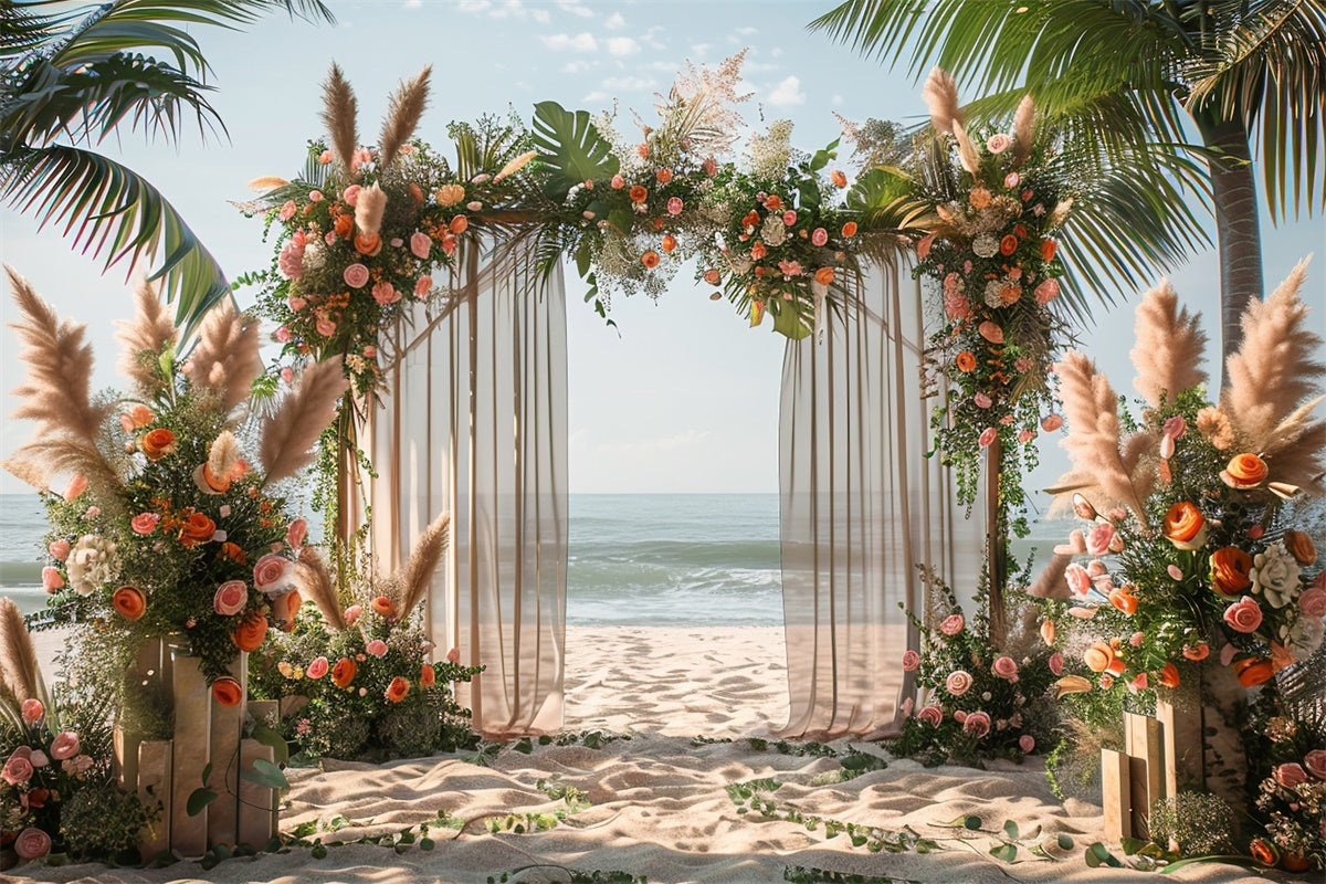 Strand Hochzeit Backdrop Tropical Floral Beach Sommer Hintergrund CJJ3-232