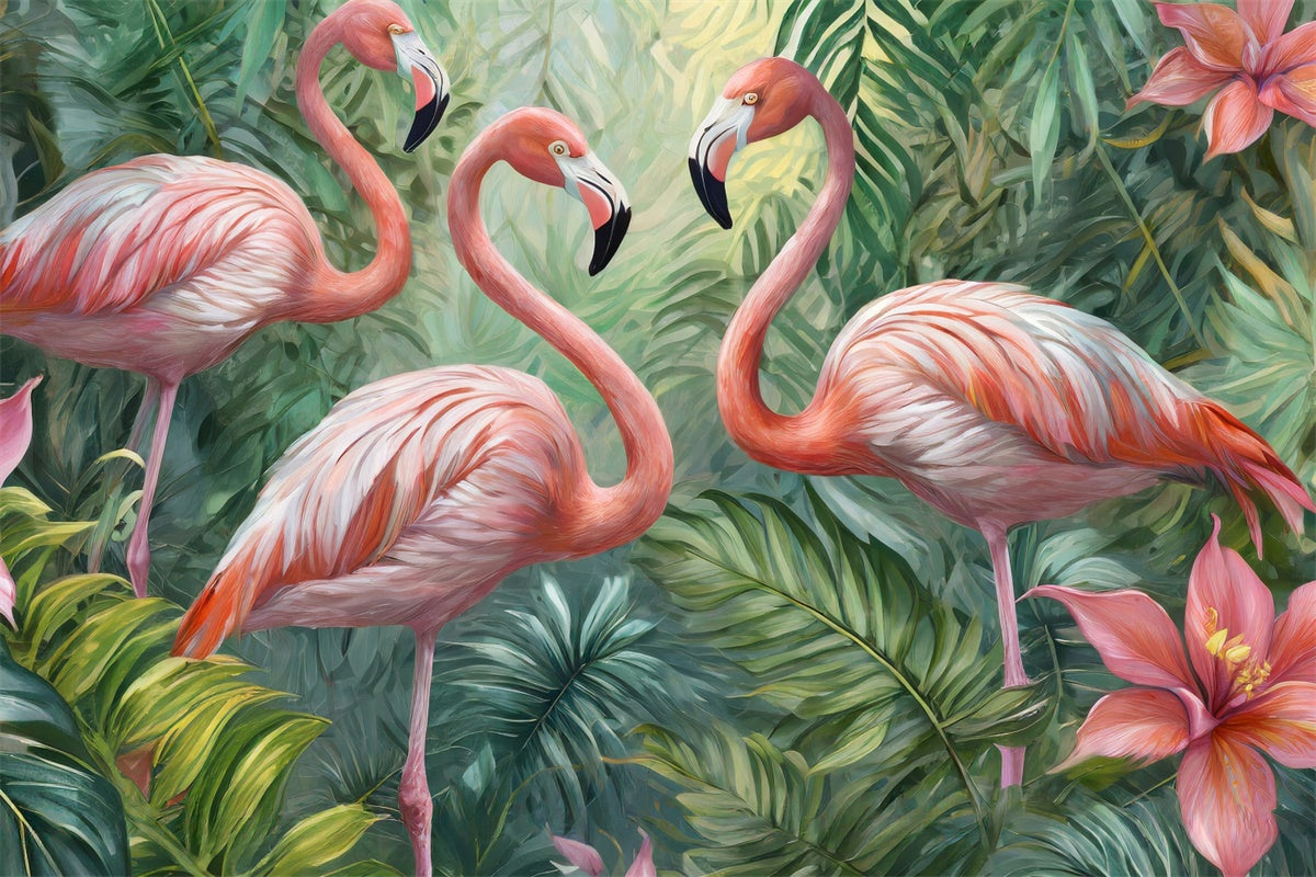 Tropische Fotokulisse Flamingos Dschungelblume Sommerkulisse CJJ3-234