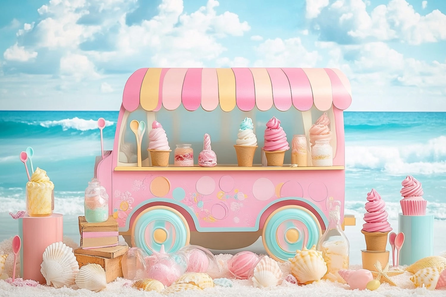 Strand Fotohintergrund Eiscreme Strand Sommerhintergrund CJJ3-243
