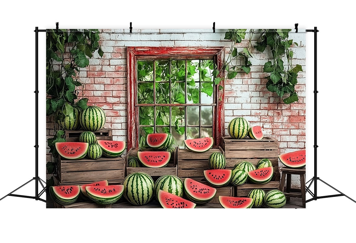 Wassermelone Fotokulisse Garten Fenster Wassermelone Sommer Hintergrund CJJ3-264