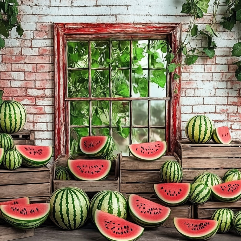 Wassermelone Fotokulisse Garten Fenster Wassermelone Sommer Hintergrund CJJ3-264