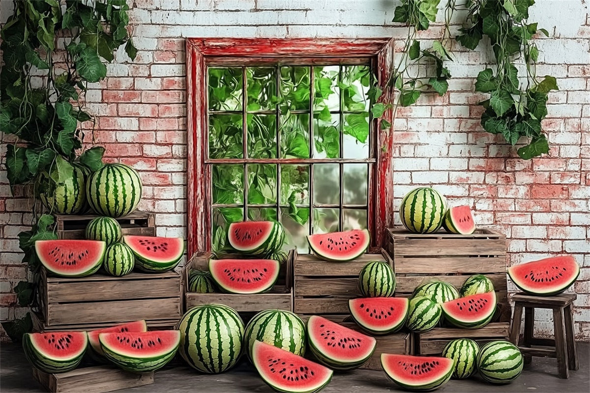 Wassermelone Fotokulisse Garten Fenster Wassermelone Sommer Hintergrund CJJ3-264