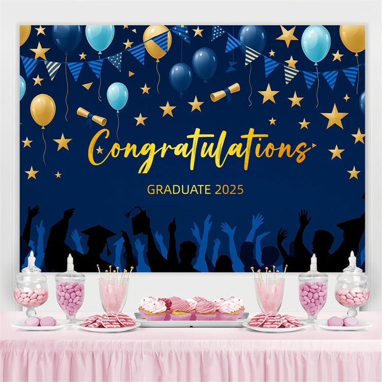 Graduation Backdrop Blau Blau Gold Ballon Party Graduation Backdrop CJJ3-268