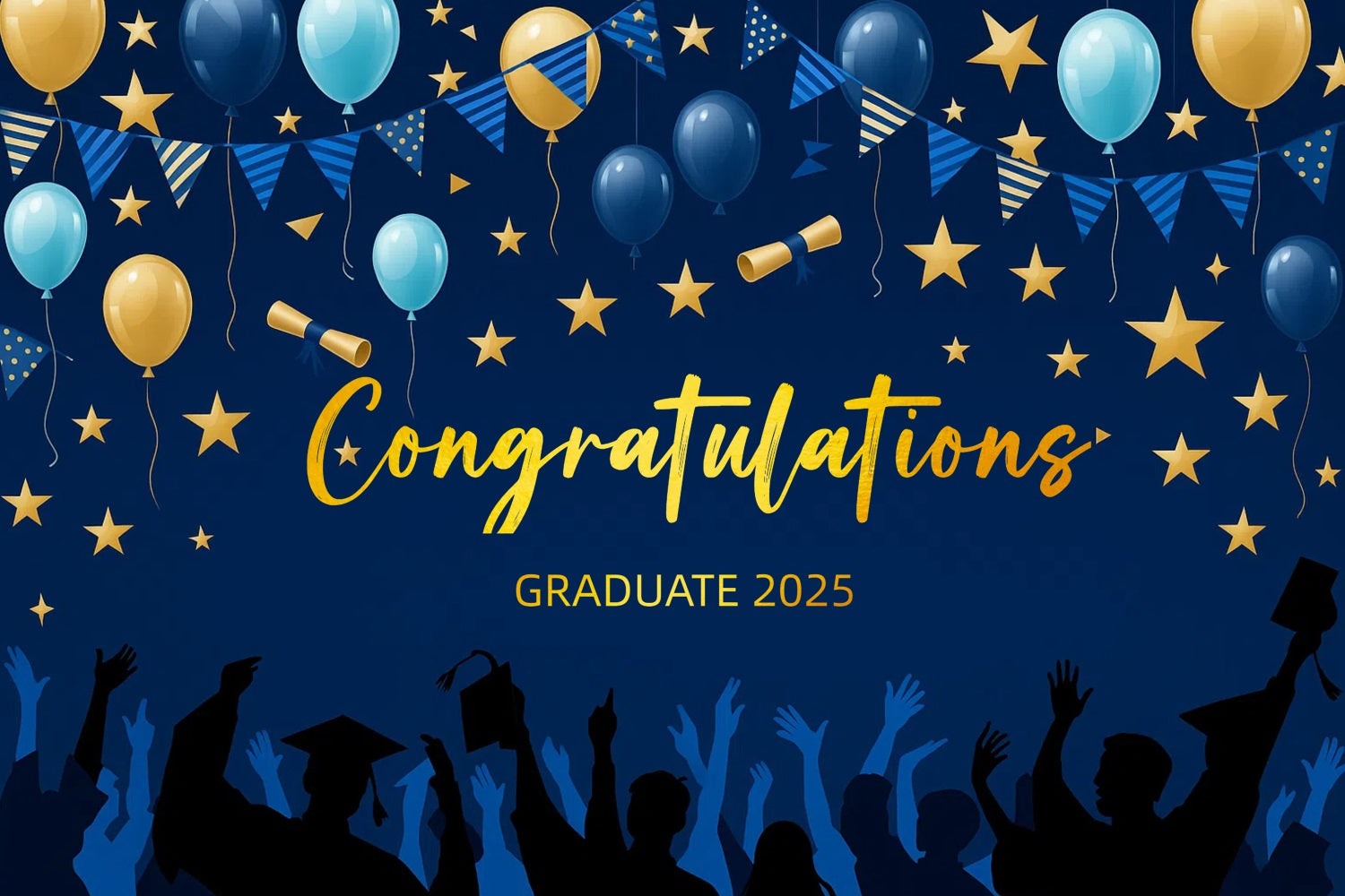 Graduation Backdrop Blau Blau Gold Ballon Party Graduation Backdrop CJJ3-268