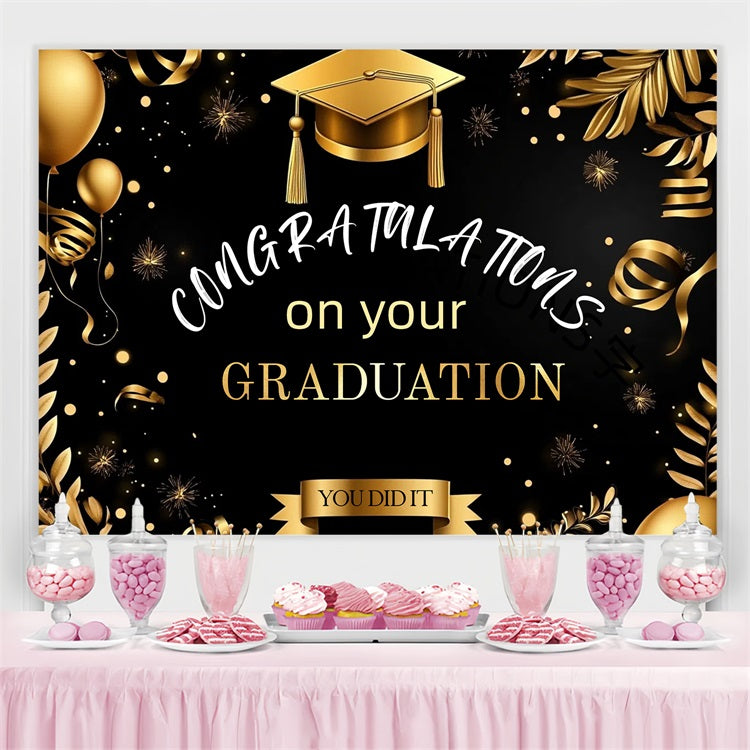 Graduation Foto Backdrop Gold Ballon Hut Party Graduation Backdrop CJJ3-271