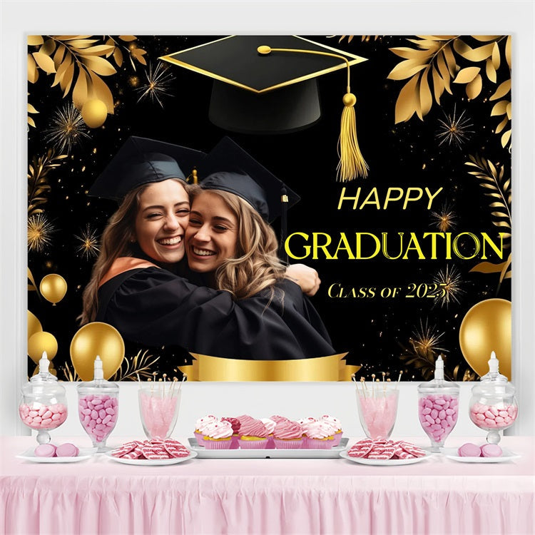 Graduation Backdrop Ideen Golden Mütze Ballons Benutzerdefinierte Party Graduation Backdrop CJJ3-281