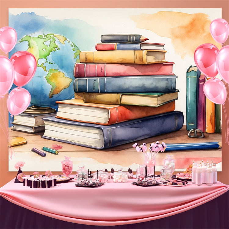 Welttag des Buches Backdrop Aquarell Globus Bücher Backdrop CJJ3-51