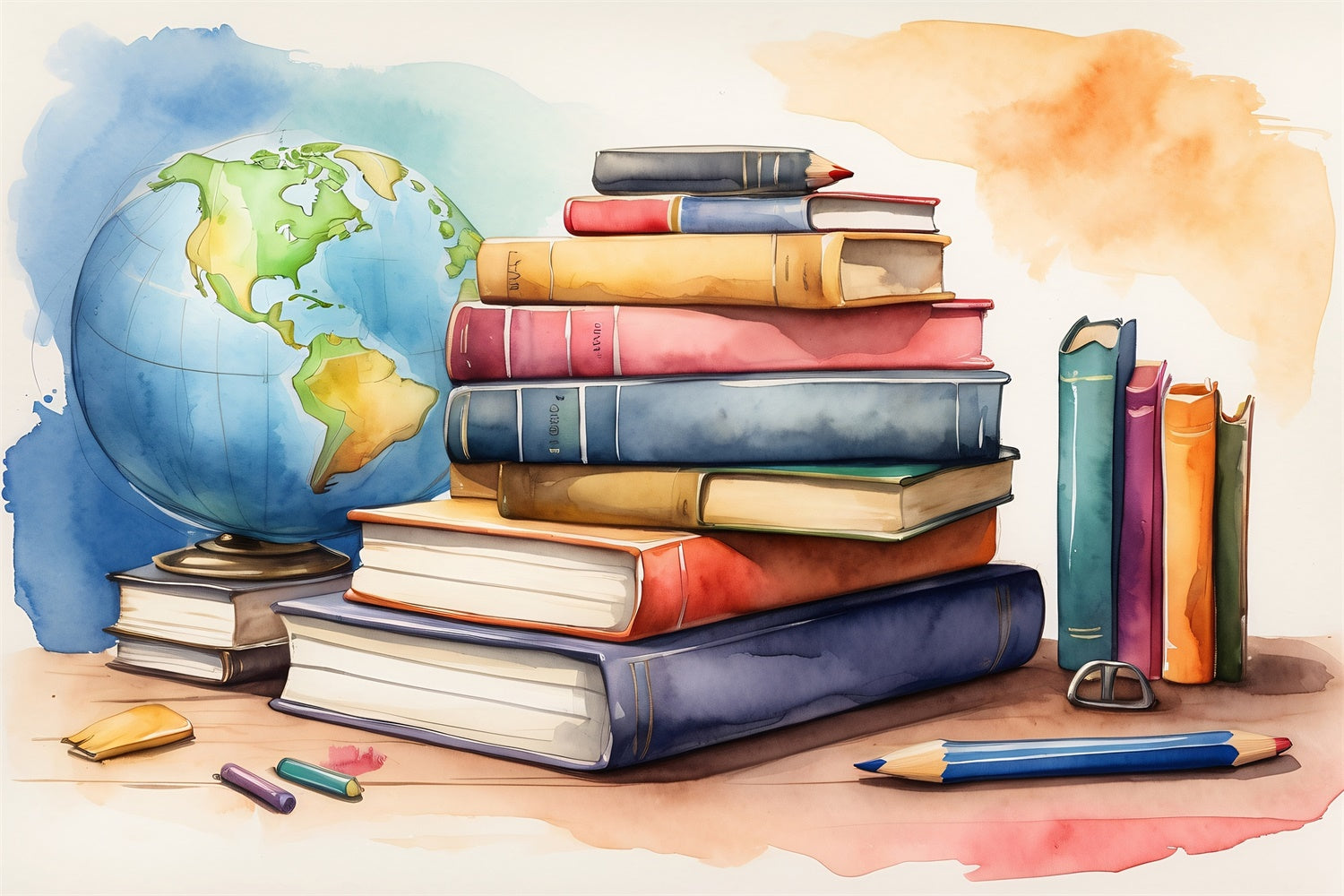 Welttag des Buches Backdrop Aquarell Globus Bücher Backdrop CJJ3-51