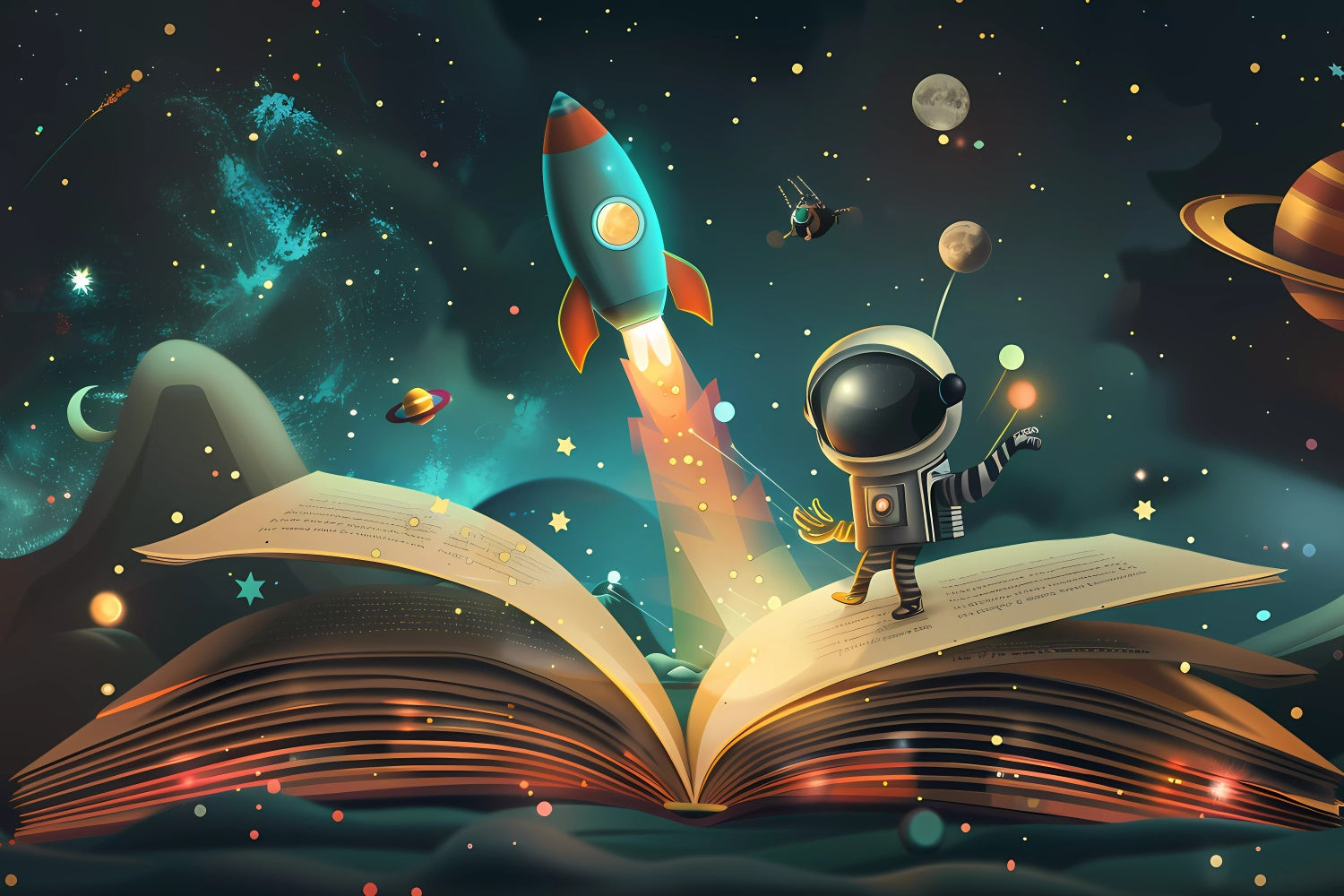 Welttag des Buches Backdrop Kosmisches Geschichtenbuch Abenteuer Backdrop CJJ3-57