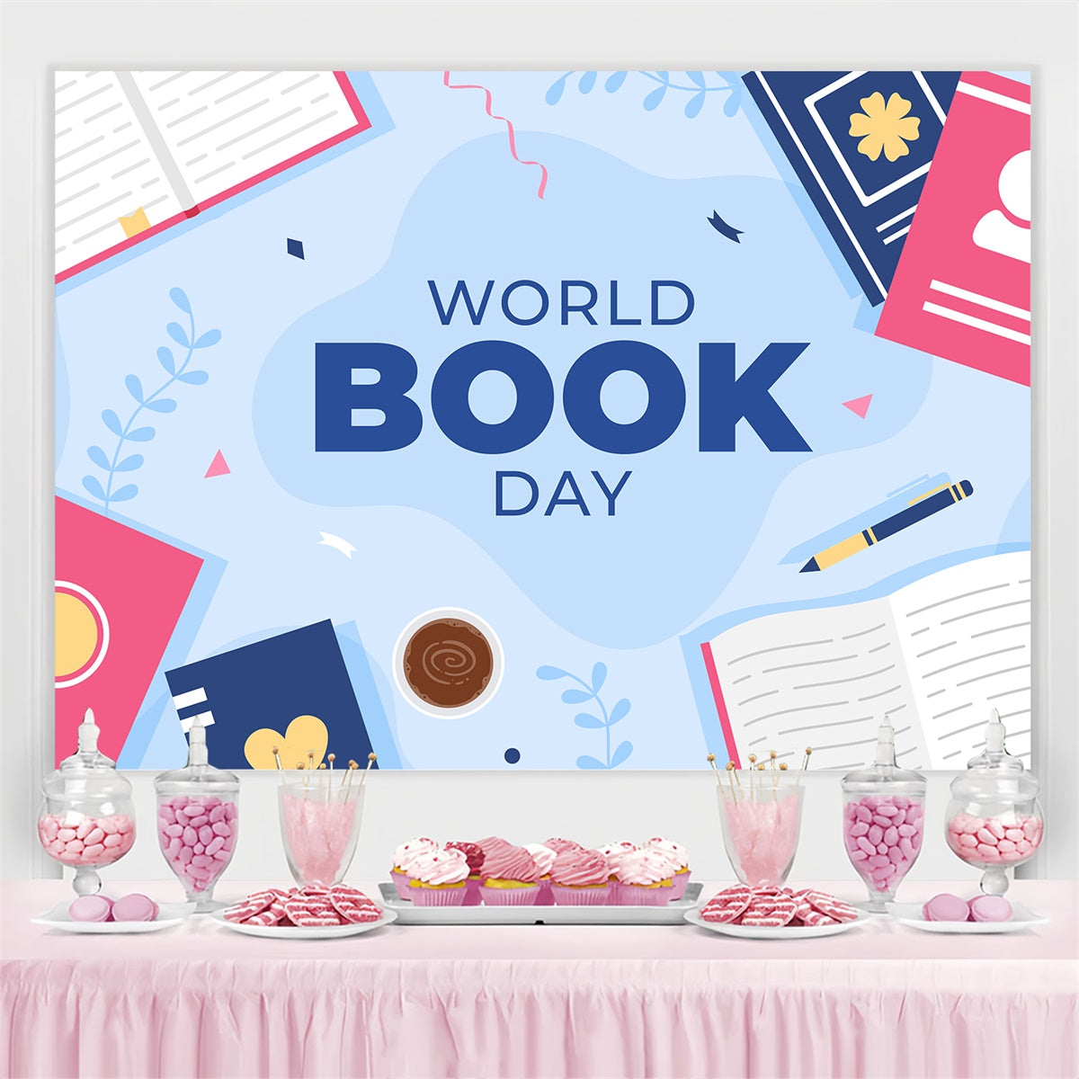 Welttag des Buches Backdrop Elegante Bücher Kaffee Backdrop CJJ3-68