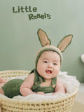 Neugeborenes Wolle stricken grün Lätzchen Hosen Kaninchen Ohren Hut Set CL4