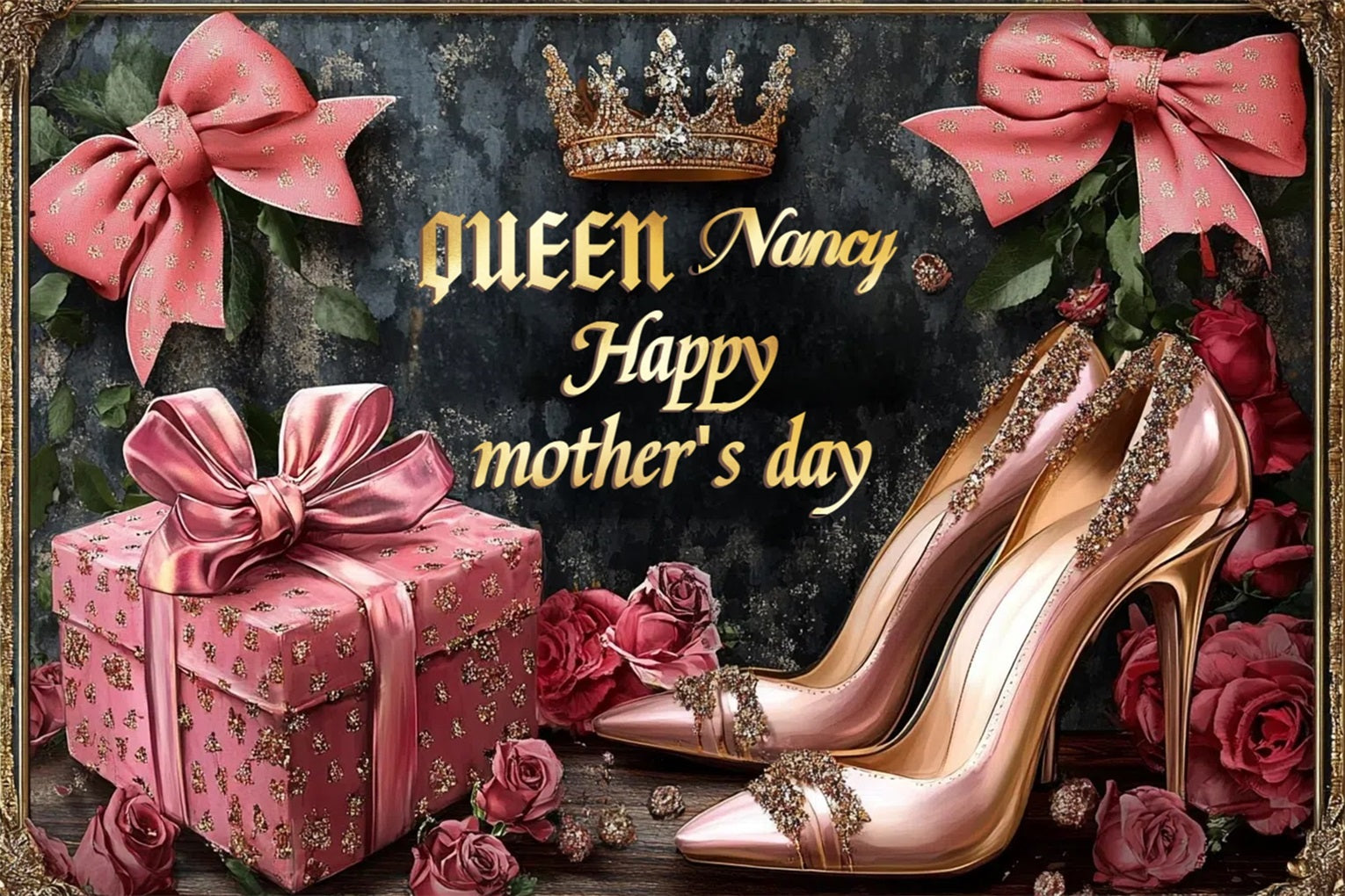 Muttertag Fotokulissen Krone Rosen Schuhe Personalisierte Kulisse CSH-147