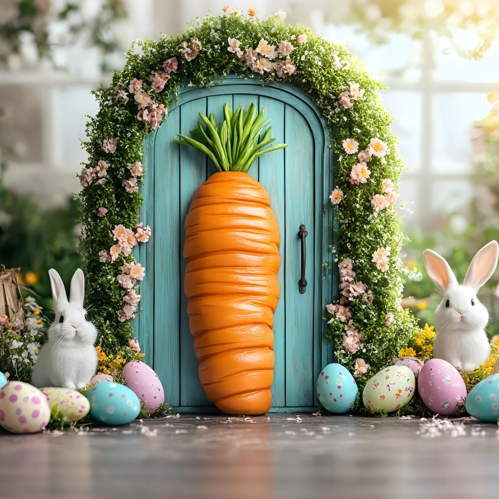 Ostern Backdrops für Fotografie Karotte Türrahmen Floral Bunny Backdrop CSH2-1