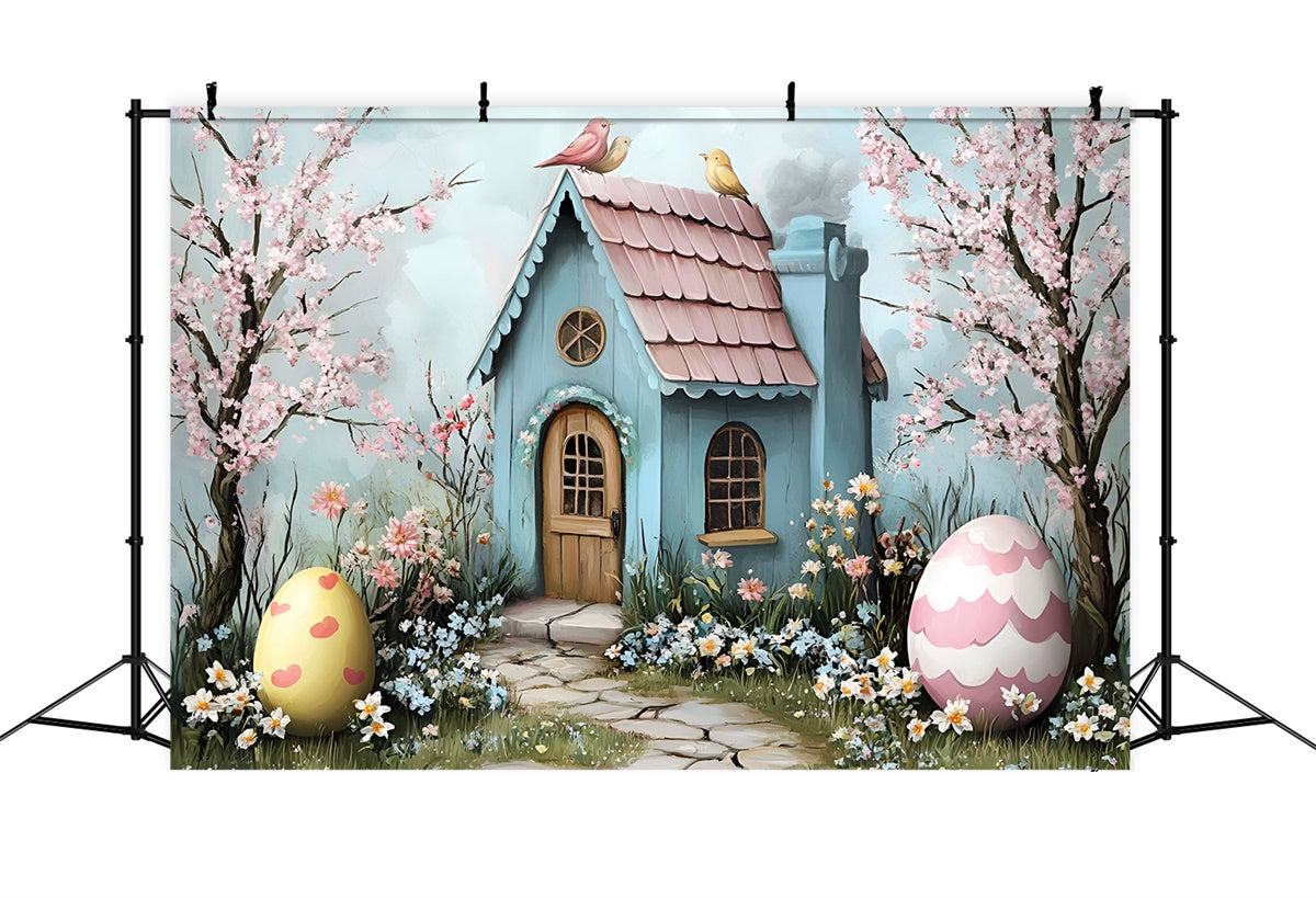 Ostern Fotohintergrund Eiergarten Hasenhäuschen Hintergrund CSH2-10