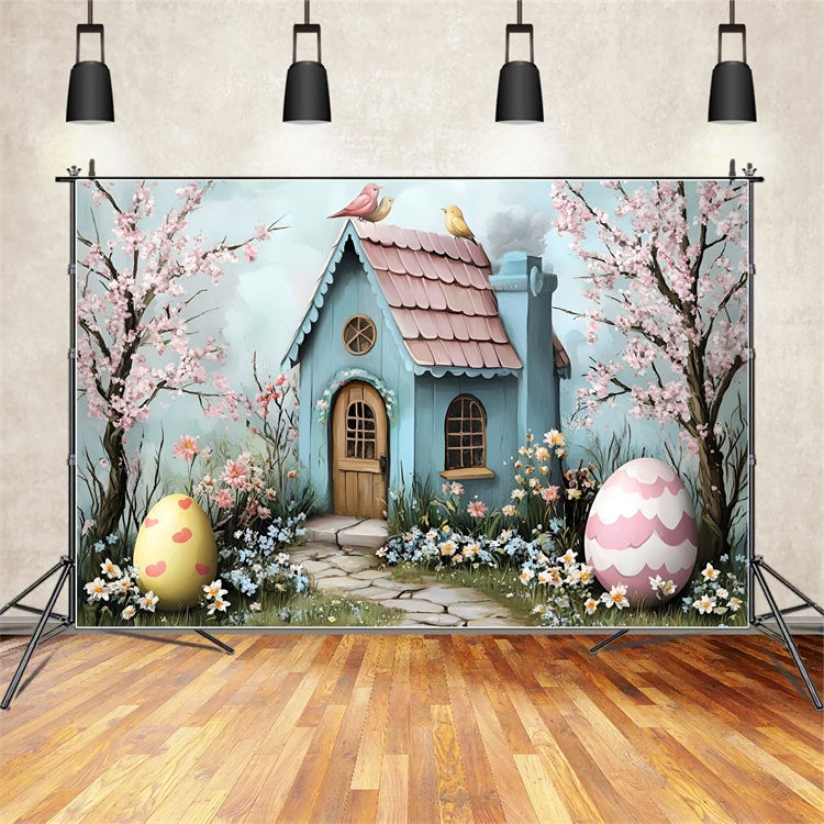 Ostern Fotohintergrund Eiergarten Hasenhäuschen Hintergrund CSH2-10
