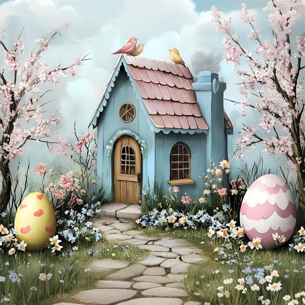 Ostern Fotohintergrund Eiergarten Hasenhäuschen Hintergrund CSH2-10