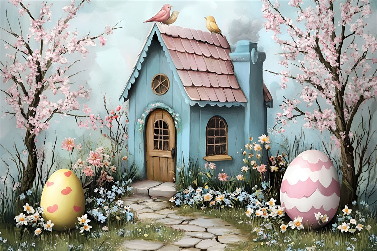 Ostern Fotohintergrund Eiergarten Hasenhäuschen Hintergrund CSH2-10