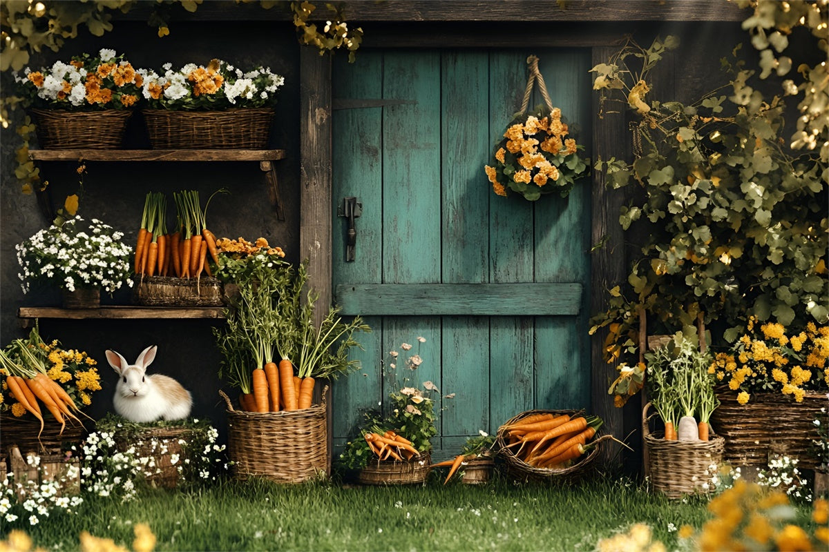 Ostern Fotohintergrund Holztür Karotte Garten Hintergrund CSH2-14