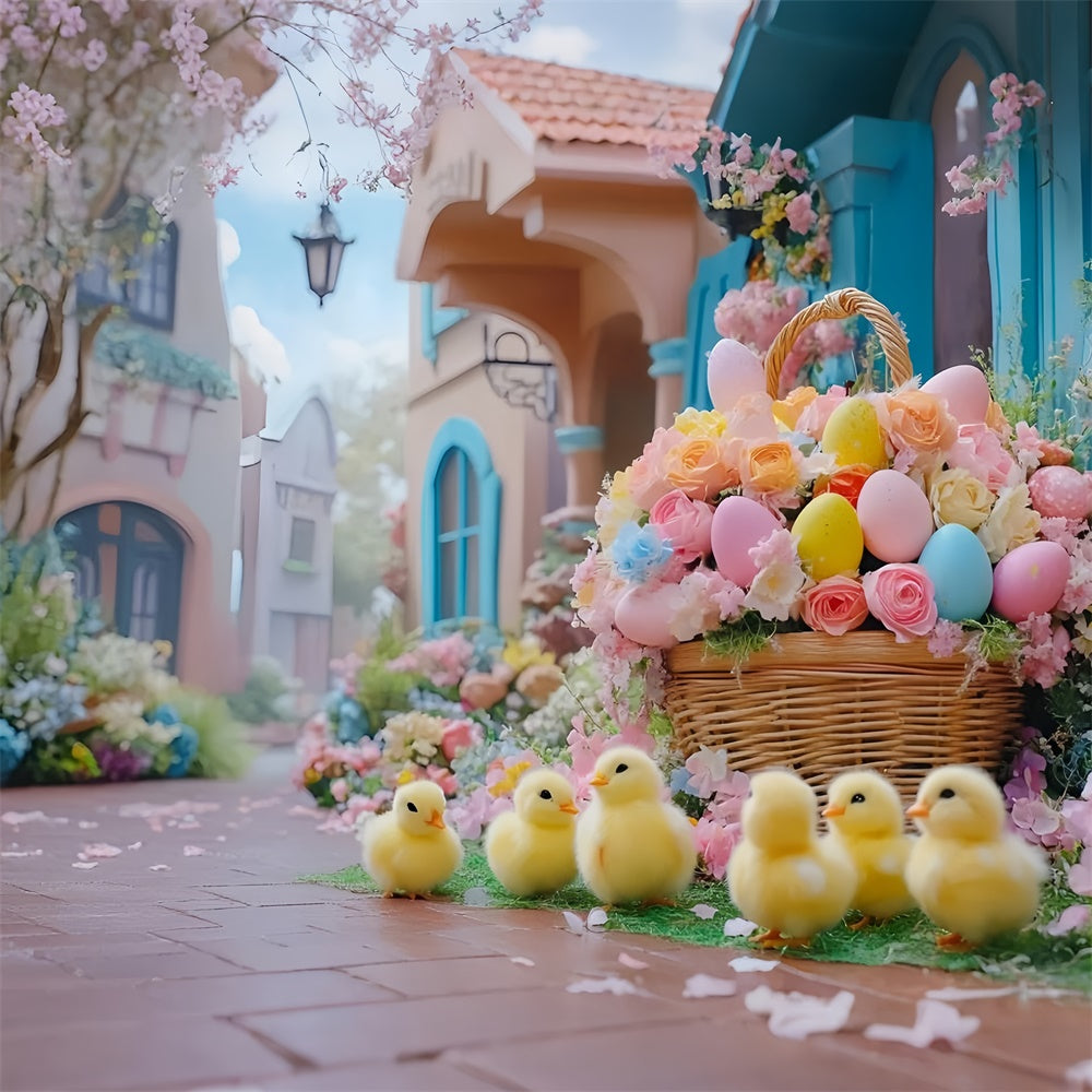Fotohintergrund Ostern Niedliche Entenküken Frühlingsblumen Hintergrund CSH2-30