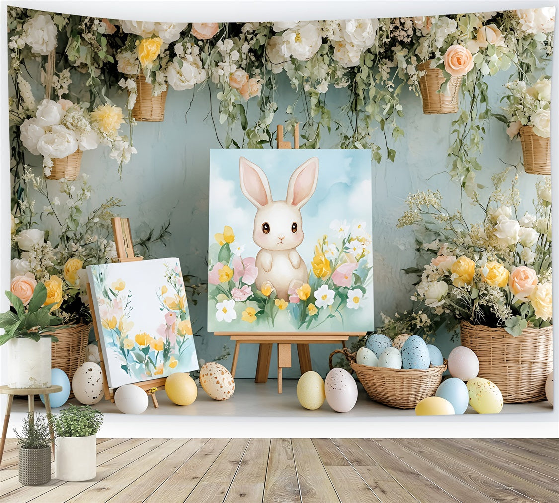 Ostern Foto-Hintergrundbilder Süßer Hase Malerei Floral Hintergrund CSH2-39
