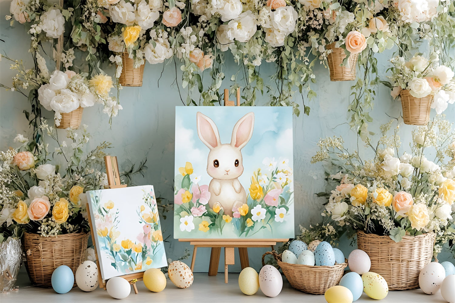 Ostern Foto-Hintergrundbilder Süßer Hase Malerei Floral Hintergrund CSH2-39