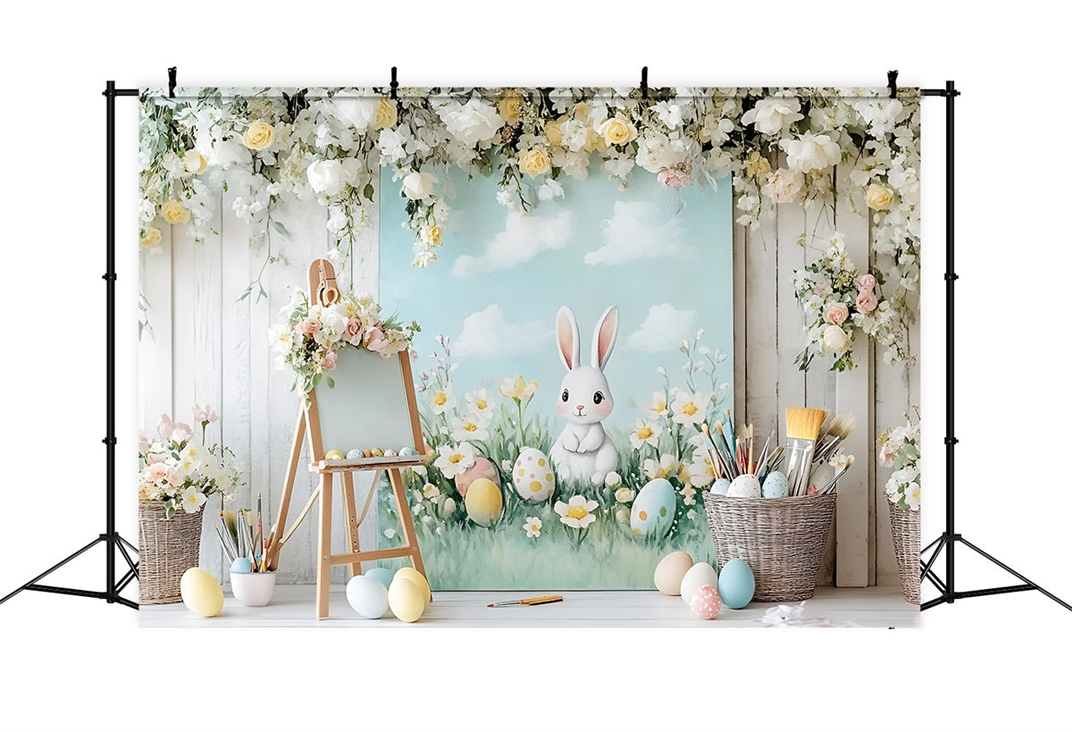 Foto-Hintergrundbilder Ostern Niedlicher Hase Blumen Eier Hintergrund CSH2-40