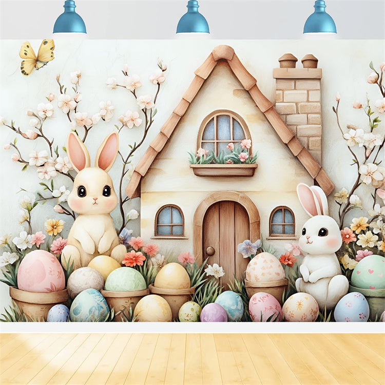 Ostern Fotohintergrund Florale Eier Hasenhaus Hintergrund CSH2-5