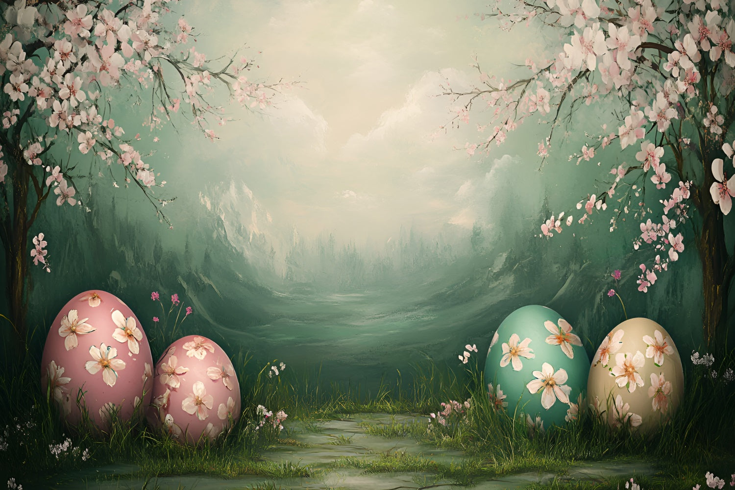 Backdrop für Ostern Kirschblüte Pastell Eier Backdrop CSH2-9