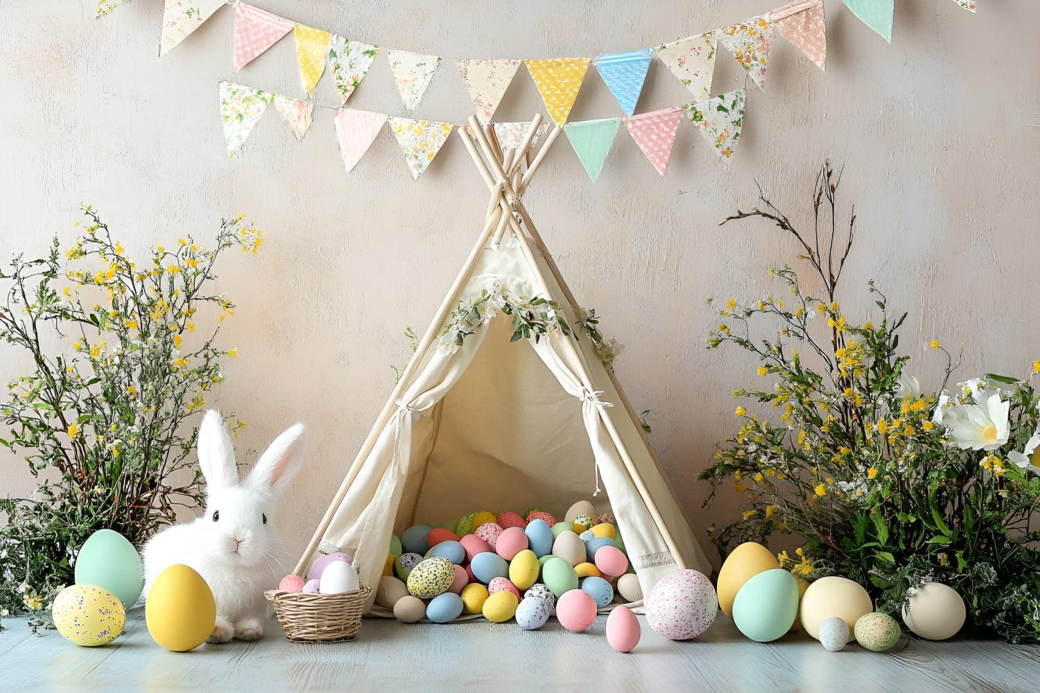 Ostern Backdrop Charming Bunny Zelt bunte Eier Backdrop CSH2-94