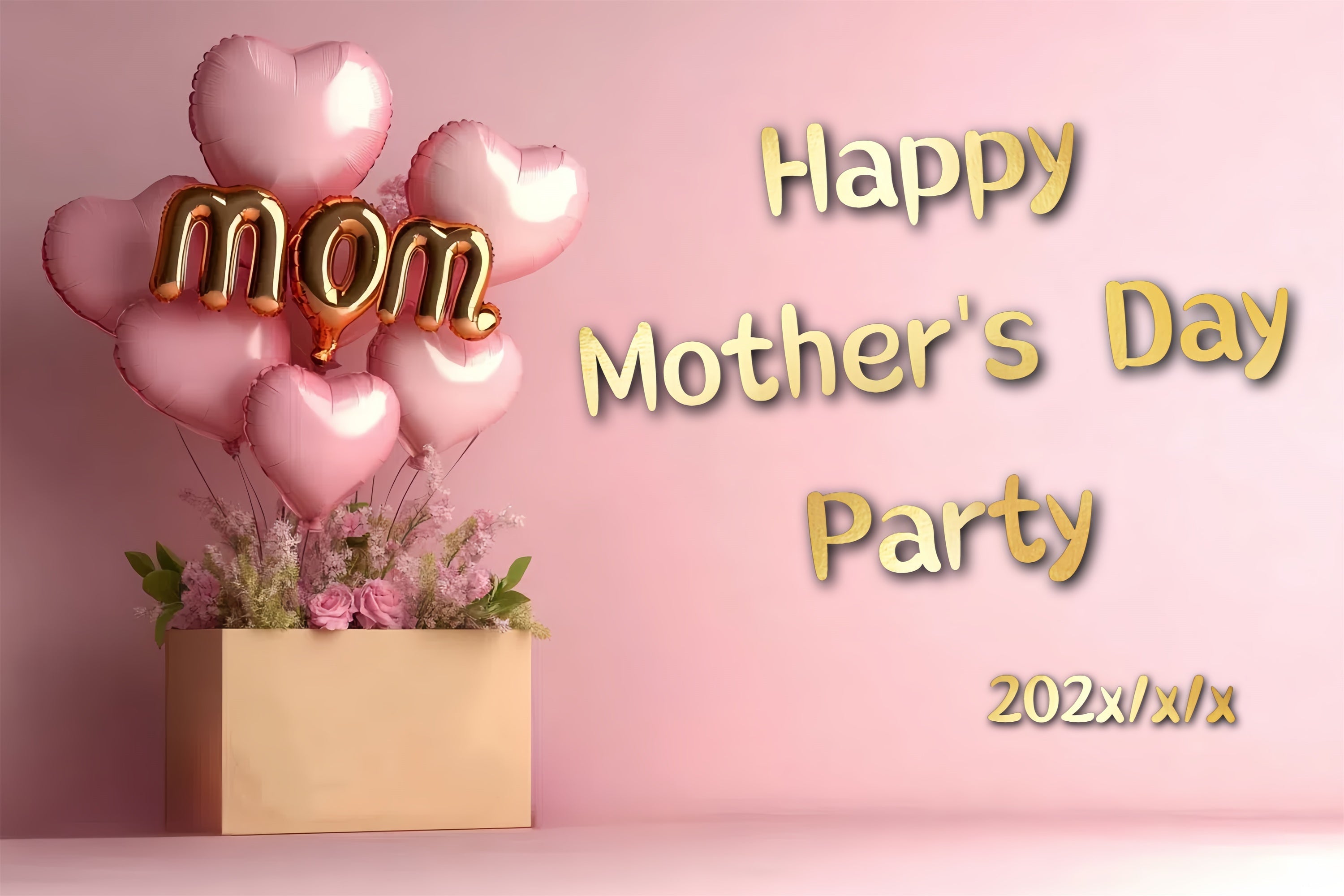 Muttertags-Hintergrundbild mit Herzballon und rosa Blumen CSH3-103