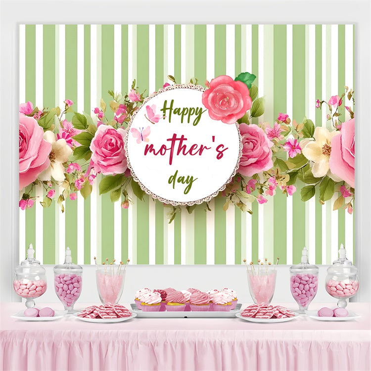 Muttertags-Hintergrundbild mit Vintage-Rosa und grünen Streifen CSH3-113