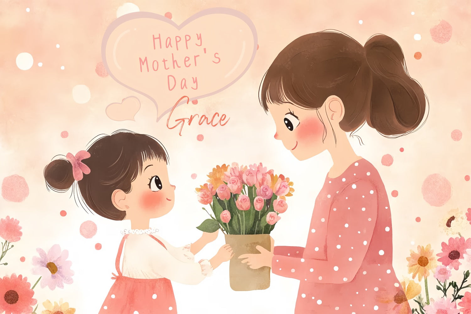 Muttertags-Hintergrundbild Personalisierbar Liebe Cartoon Niedlich CSH3-133