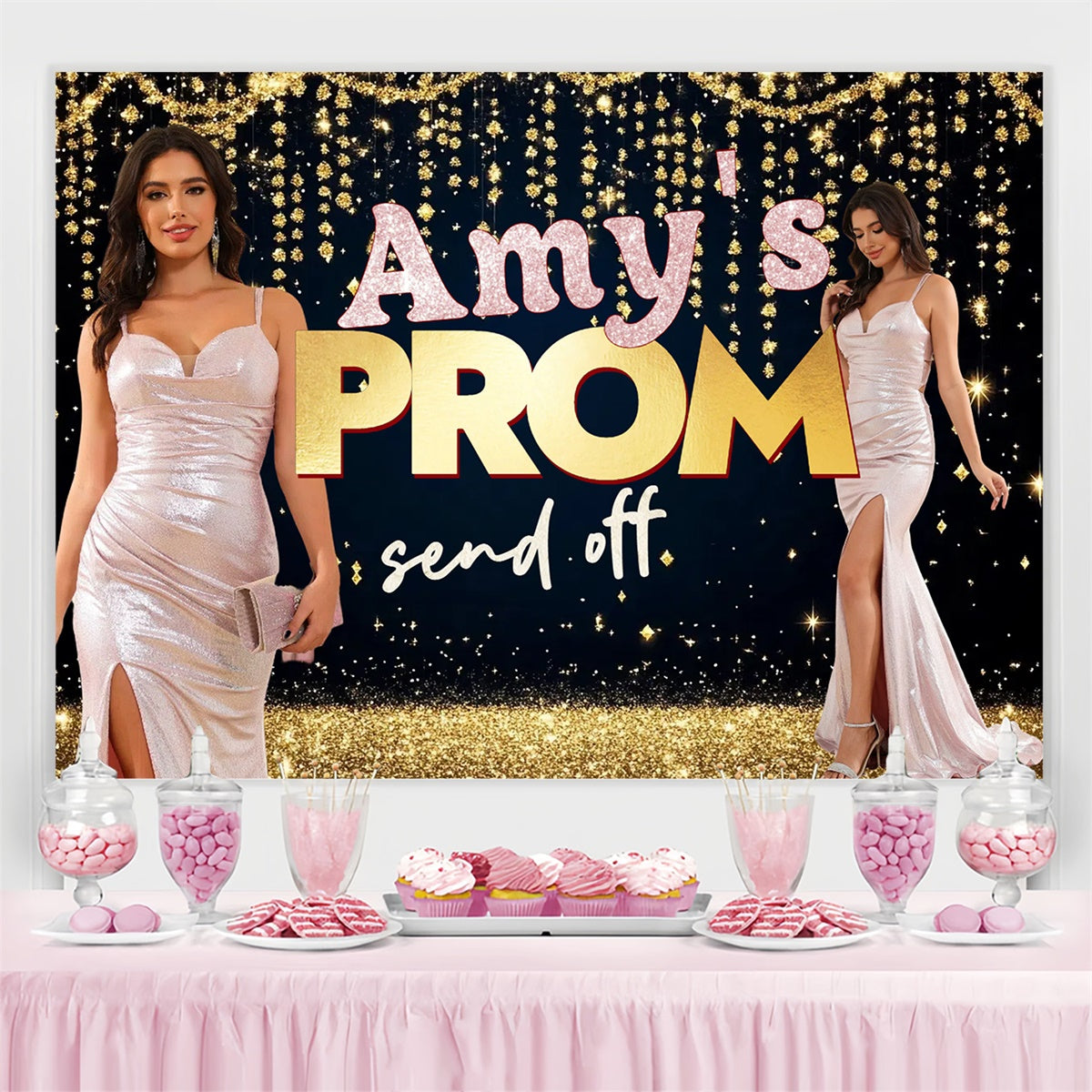 Prom Backdrop Ideen Glänzend Gold Graduation Party Personalisierte Backdrop CSH3-264