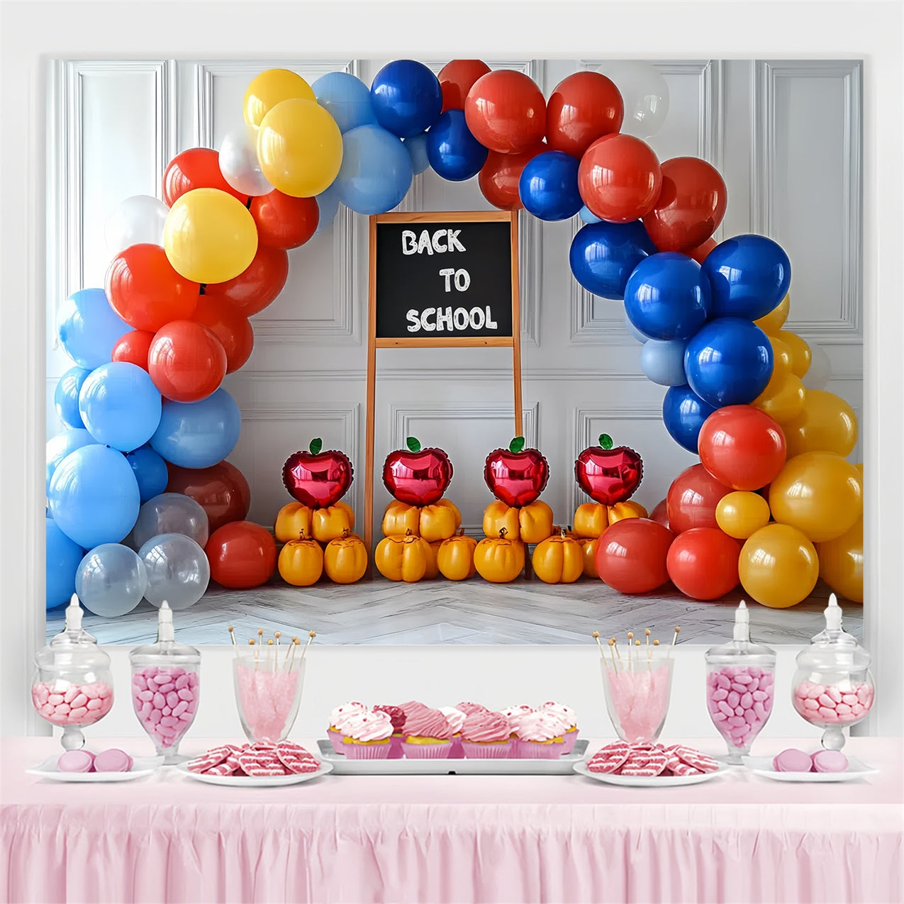 Back To School Fotokulisse Klassenzimmer Ballonbogen Hintergrund CSH3-37