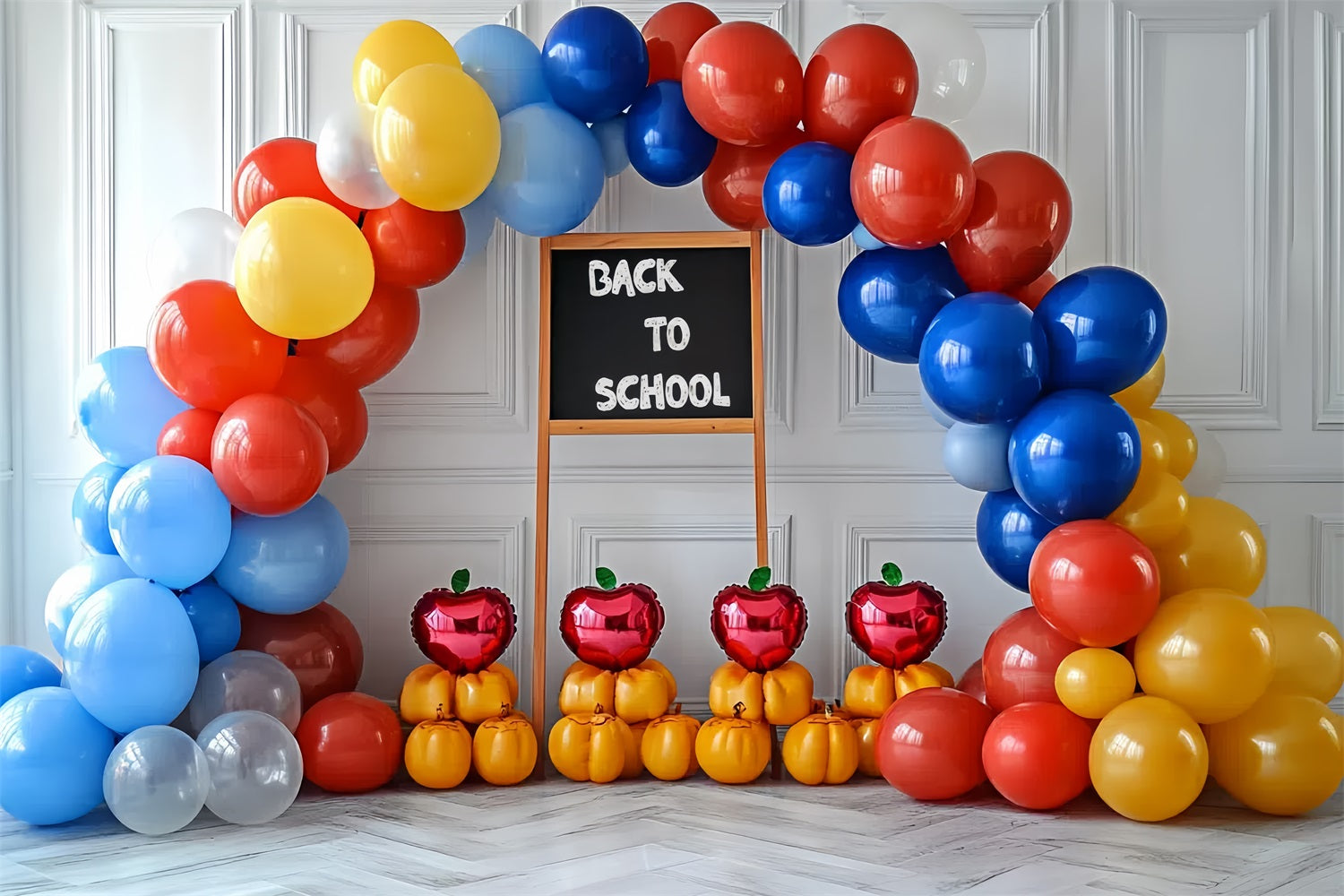 Back To School Fotokulisse Klassenzimmer Ballonbogen Hintergrund CSH3-37
