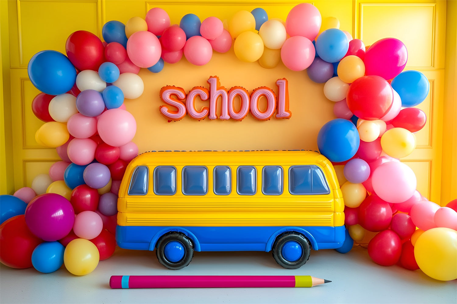 Backdrop für Back To School Fröhlich Gelber Schulbus Backdrop CSH3-38