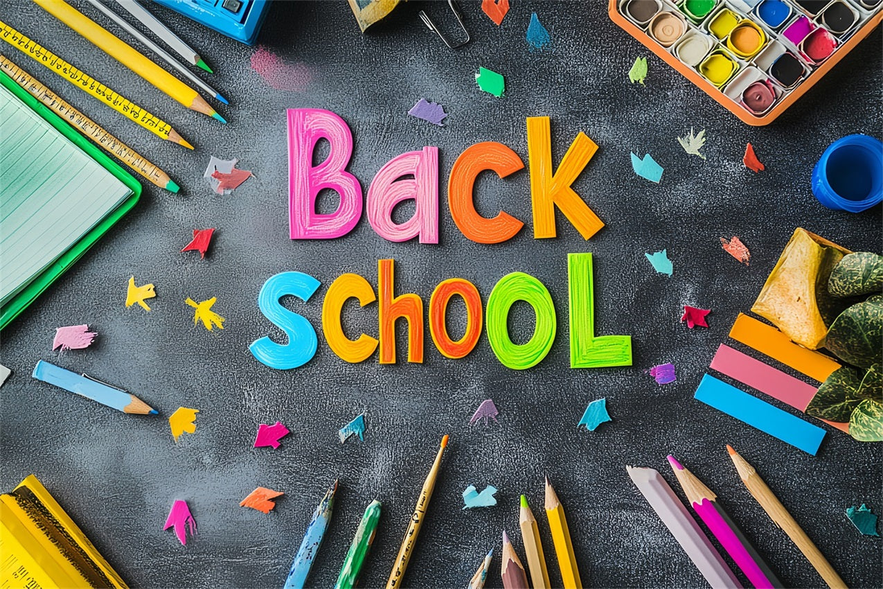 Back To School Backdrop Bunte Kreide Schulsachen Backdrop CSH3-39