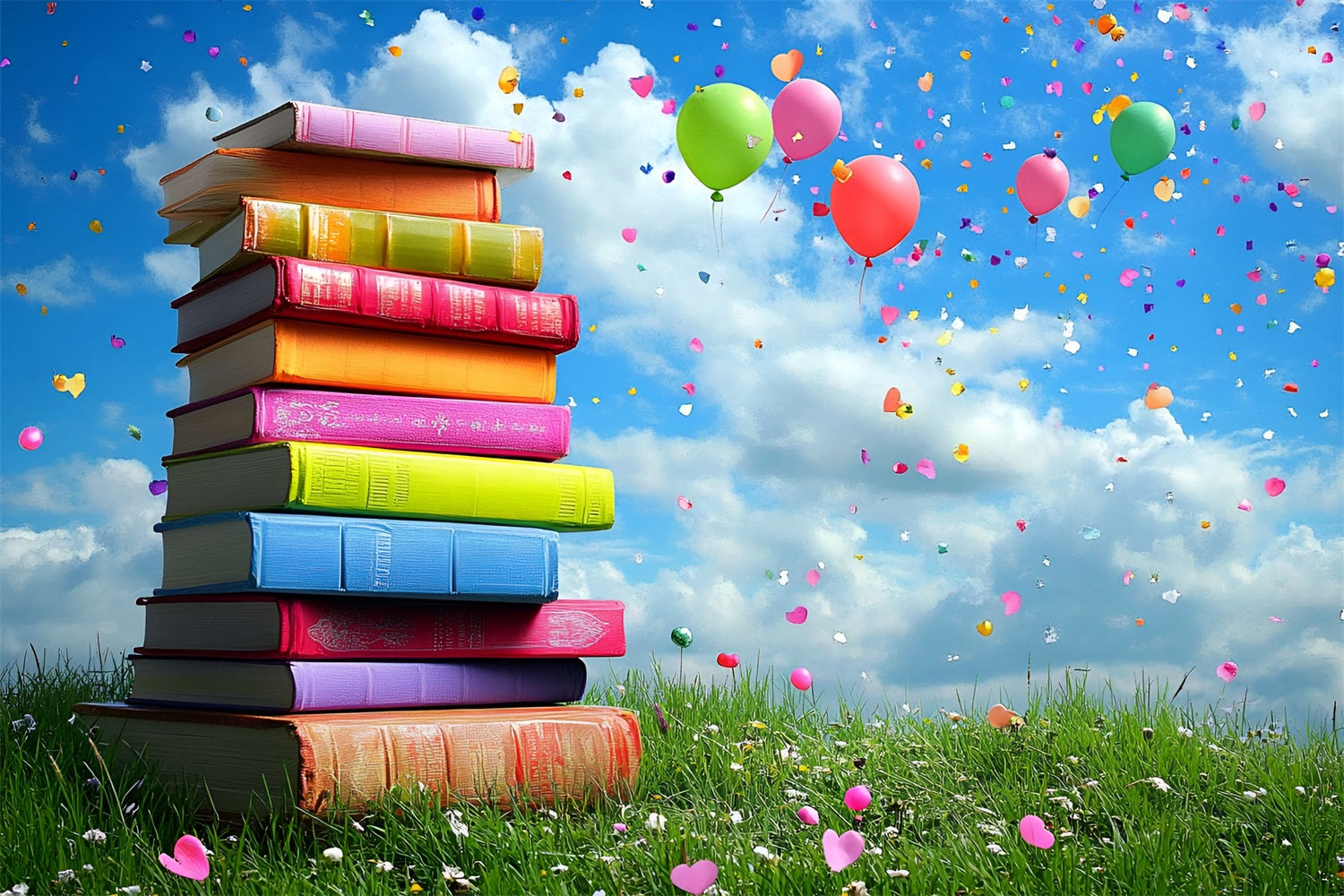 Back To School Fotokulisse Bunte Bücher Luftballons Hintergrund CSH3-46