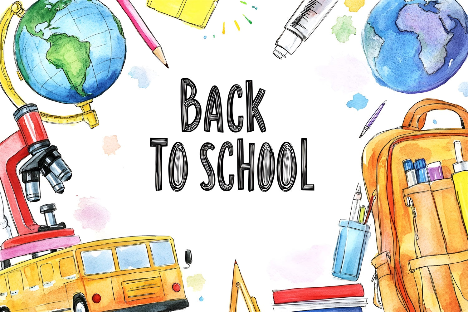 Backdrop für Back To School Aquarell Schule Zubehör Hintergrund CSH3-50